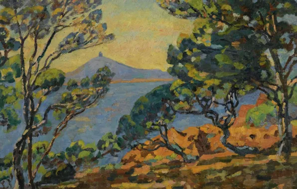 Sea, landscape, mountains, picture, Arman Hyomin, Armand Guillaumin, The Bay of Agay and the Semaphore