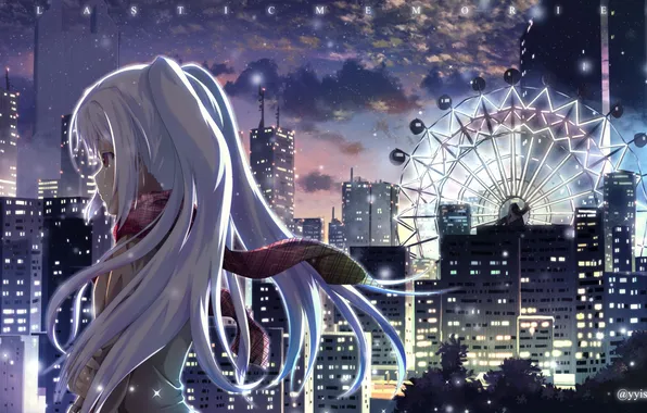 Picture the sky, girl, clouds, sunset, the city, home, anime, tears