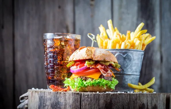 Food, hamburger, Coca Cola, fries