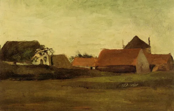 Vincent van Gogh, Farmhouses, The Hague at Twilight, in Loosduinen near