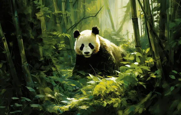 Forest, look, nature, picture, bear, watercolor, Panda, painting