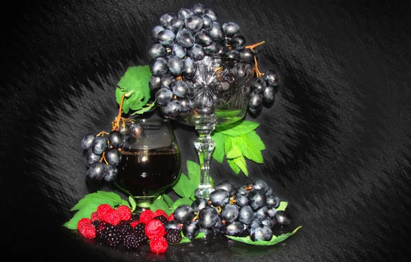 Picture summer, raspberry, mood, wine, grapes, still life