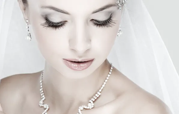 Face, necklace, the bride, veil