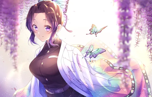 Girl, flowers, Wisteria, The Blade Cleaves Demons, Demon Slayer Kimetsu No Yaiba