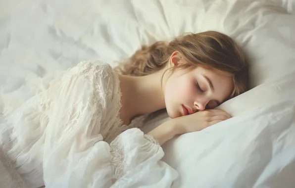 Girl, face, hand, sleep, blonde, sleeping, bed, white background