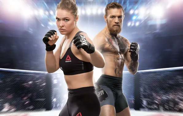 Girl, guy, the ring, fighters, the audience, Electronic Arts, Ronda Rousey, Rhonda Rauzi
