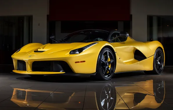 Picture ferrari, yellow, room, laferrari