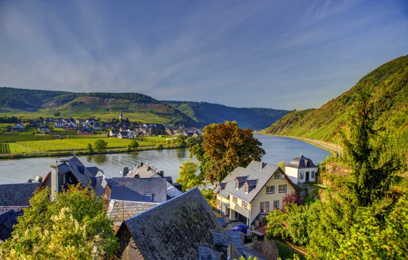 Mountains, river, home, Germany, town, landscape., Beilstein