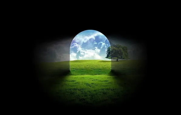 Picture glass, trees, nature, shadow, the tunnel, output, black background, entrance