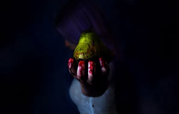Picture girl, blood, hand, pear, fingers