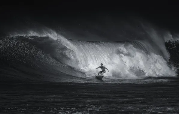 Sport, wave, surfing, black and white