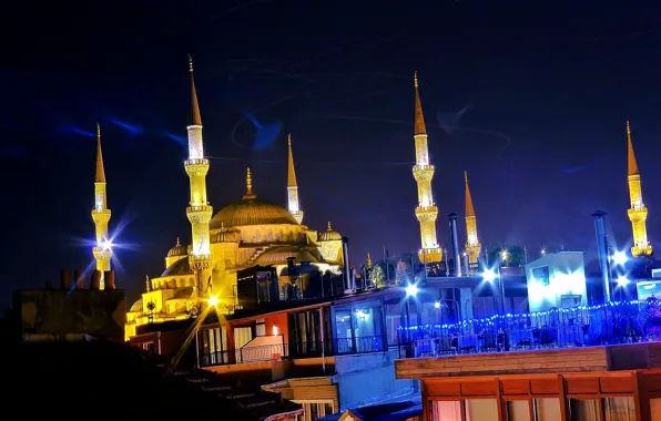 Night, mosque, Istanbul, Turkey, night, Istanbul, Mosque, Sultanahmet