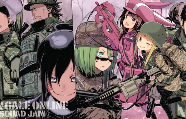 Collage, anime, art, characters, Sword art online, Sword Art Online, Sword Art Online Alternative: Gun …