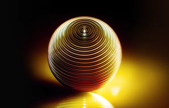 Picture yellow, sphere, yellow, 3D graphics, geometric figure, sphere, computer art, metal ball