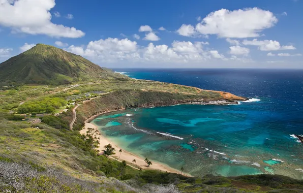Picture coast, mountain, Hawaii, the island of Oahu, Hawai, Hanauma Bay, Hanauma Bay, Oʻahu Island