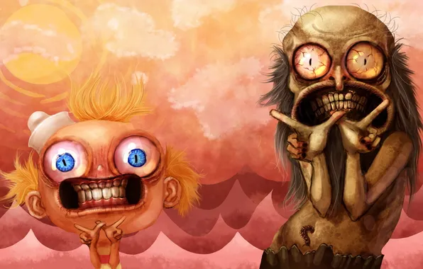 Wave, eyes, clouds, smile, teeth, creatures