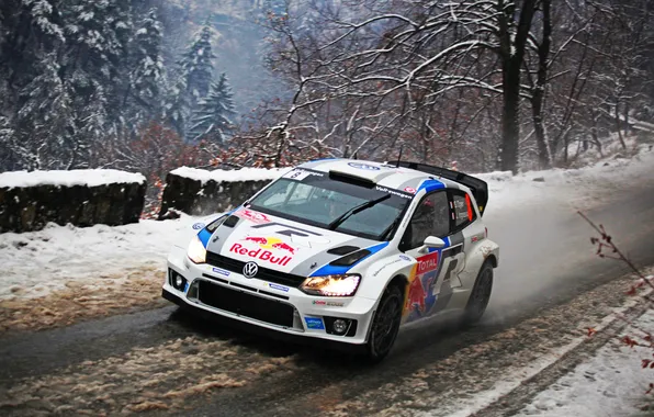 Picture road, Winter, Auto, Snow, Volkswagen, Lights, WRC, Rally