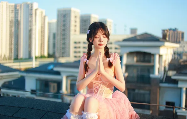 City, Beautiful, Asian, Model, Woman, Cute, Pretty, Sitting