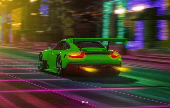Auto, Porsche, Machine, Porsche 911, Neon, Synth, Gran Turismo Sport, Retrowave