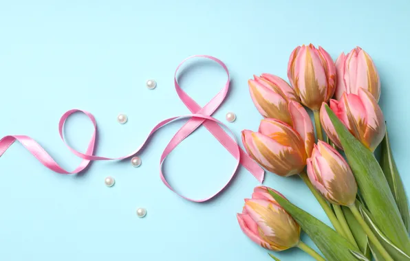 Flowers, tulips, happy, March 8, pink, flowers, tulips, spring