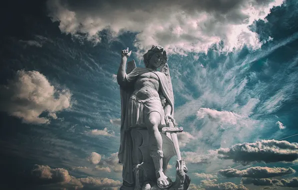The sky, Wallpaper, dragon, sword, wallpaper, statue, sword, sky