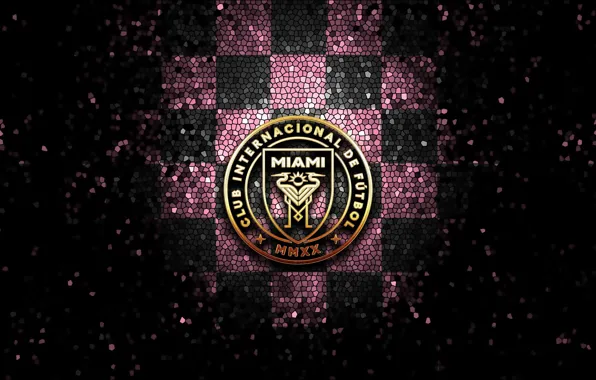 Wallpaper, sport, logo, football, glitter, checkered, MLS, Inter Miami