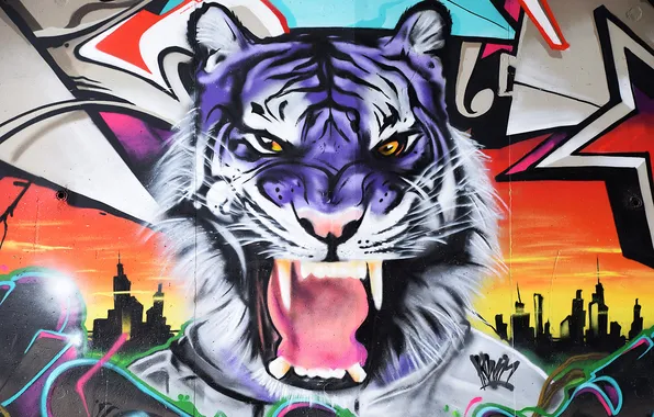 Picture color, tiger, wall, graffiti, Graffiti