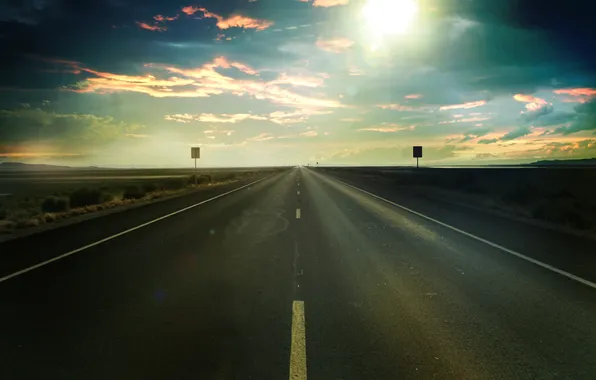 Picture road, field, the sky, the sun, rays, landscape, track, horizon