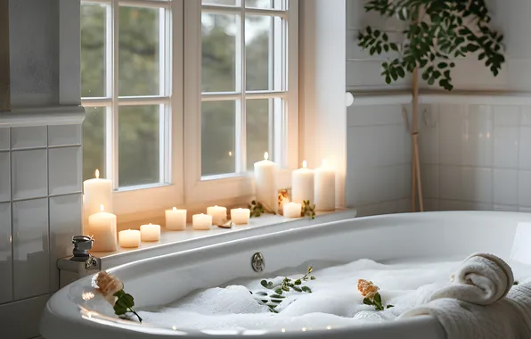 Foam, comfort, house, furniture, plant, interior, towel, candles