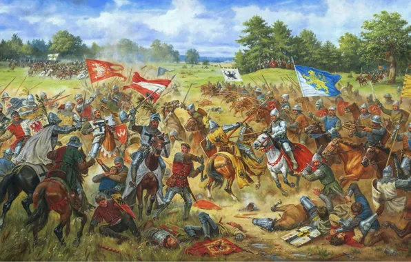 Oil, picture, canvas, 1410 year&ampquot;, &ampquot;Galician banners in the battle of Grunwald, artist Arthur Orlinov