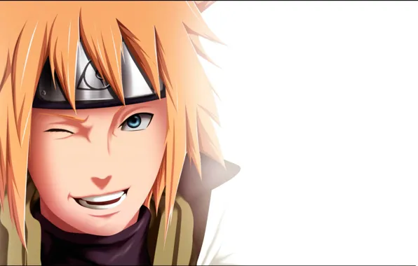 Smile, white background, wink, dad, ninja, the fourth Hokage, Naruto Shippuden, Konoha