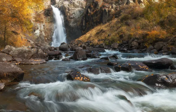 Picture autumn, landscape, nature, stones, rocks, waterfall