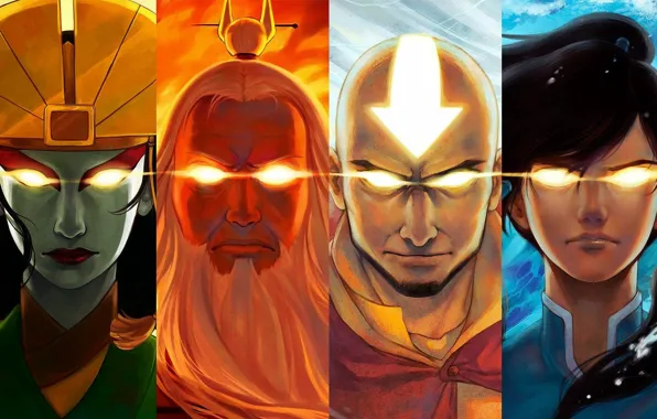 Picture eyes, water, fire, earth, the air, Avatar, Avatar, Korra