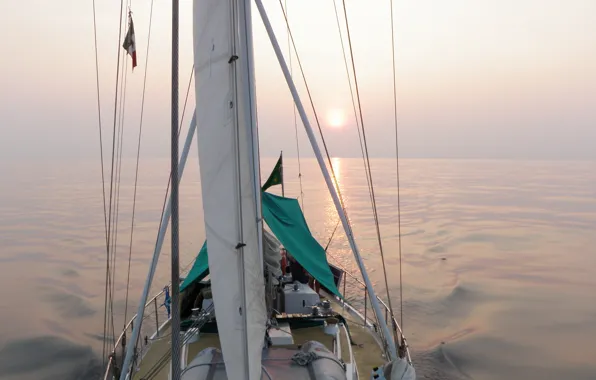 Fog, the way, the ocean, morning, yacht, Atlantic
