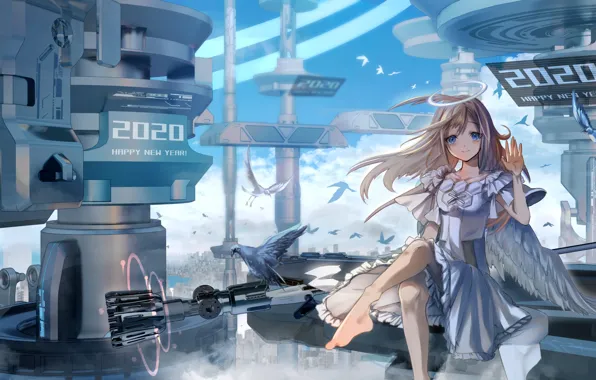 Picture girl, the city, bird, art