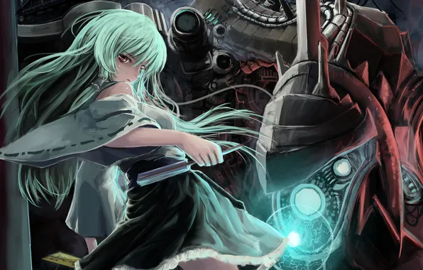 Picture metal, robot, art, girl, touhou, kochi have done the art, B1944