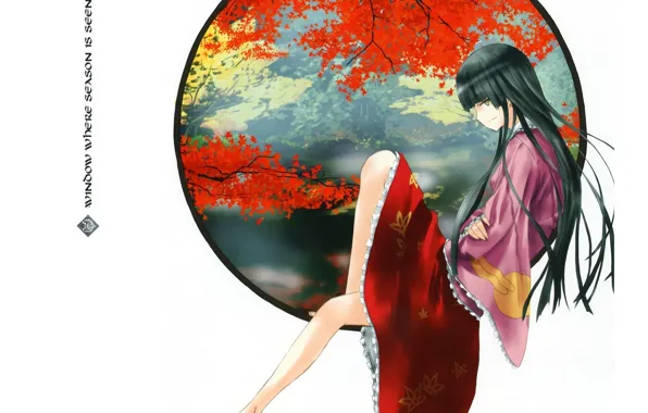 Long hair, touhou, barefoot, autumn landscape, Touhou Project, Project East, Kaguya Houraisan, by Tetsuhiro Nebeshima