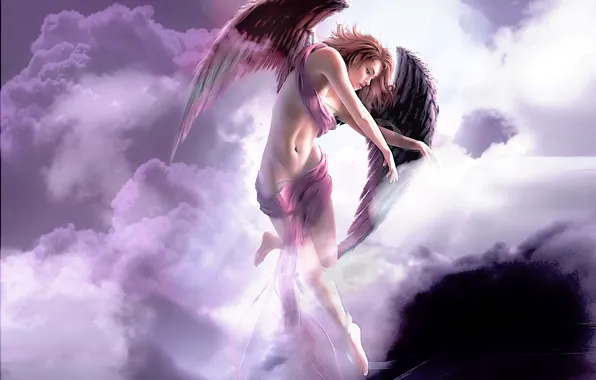 The sky, girl, wings, angel