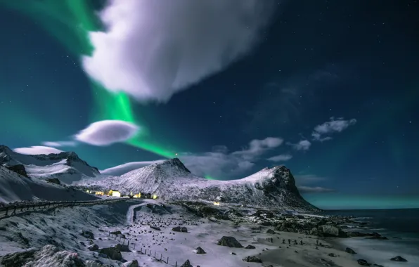 Picture mountains, Northern lights, Flakstad