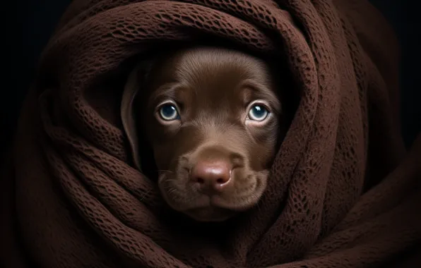 Dog, scarf, puppy, fabric, face, brown, AI art, neural network