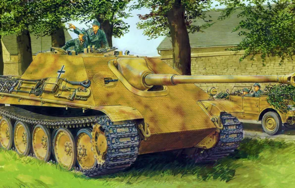 Picture war, art, painting, tank, ww2, Jagdpanther Sd.Car.173 Ausf.G1