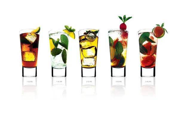 Ice, glasses, drinks, Cocktails