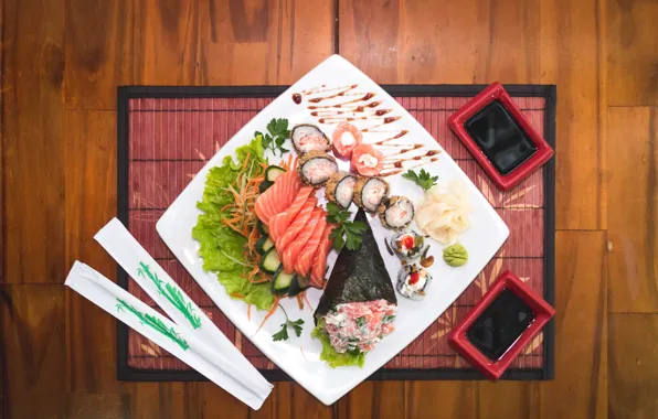 Food, sushi, chopsticks, sake