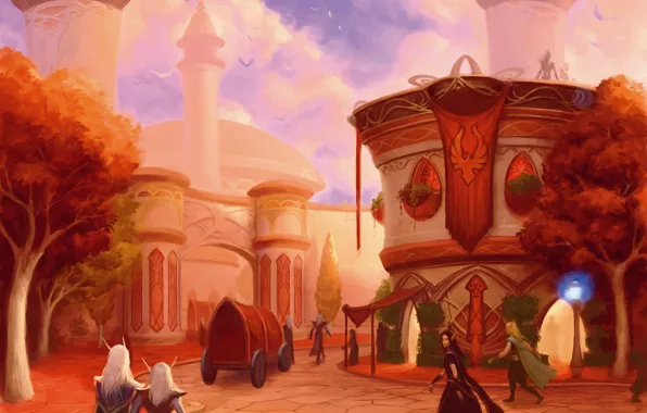 The city, wow, world of warcraft, the blood elves, silvermoon, Silvermoon