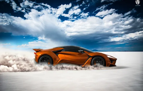 Auto, Dust, Orange, Rendering, Supercar, Concept Art, Sports car, Side view