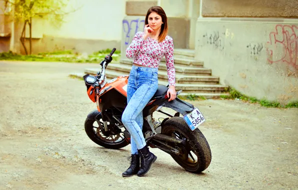 Wallpaper Girl Model KTM Bike Fashion Portrait Motorbike Bulgaria for mobile and desktop section resolution 2048x1248 download