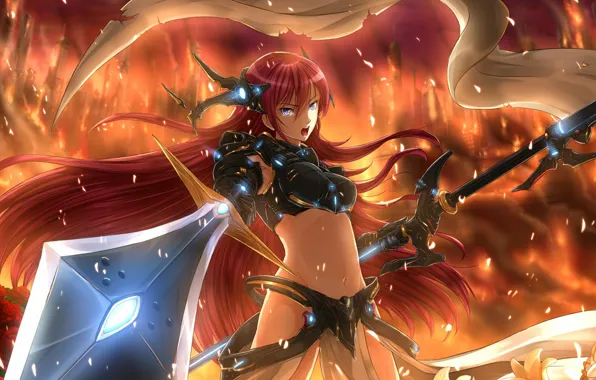 Music, fire, flame, sword, Vocaloid, armor, war, fight