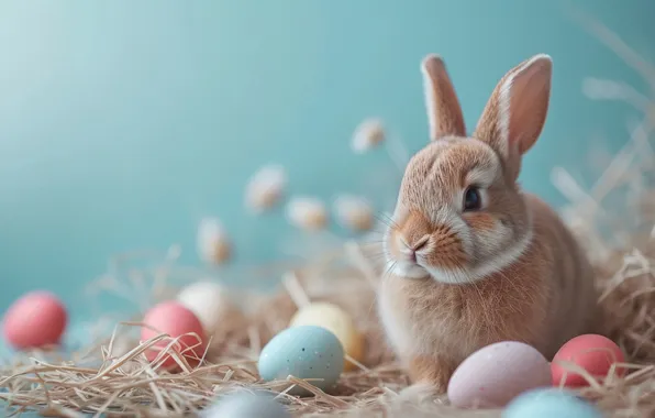 Grey, holiday, hare, eggs, spring, rabbit, blue, red