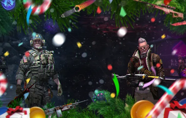 Snow, Map, Knife, Candy, Operation, Machine gun, New year, Tree