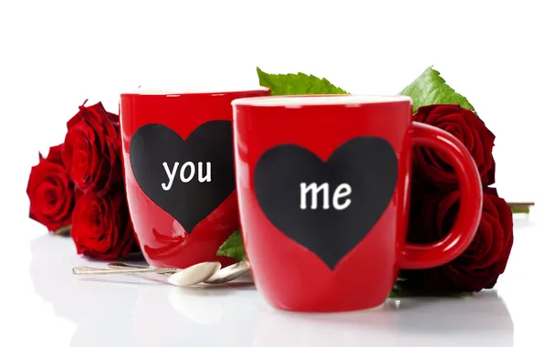 Picture love, flowers, roses, Cup, red roses